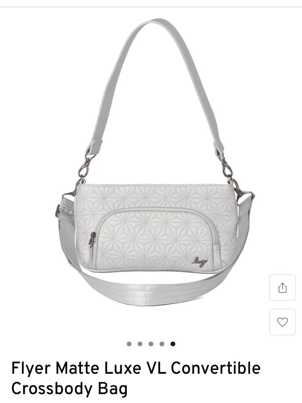 NWT- lug Flyer Matte Luxe VL Convertible Crossbody Bag in Metallic Silver